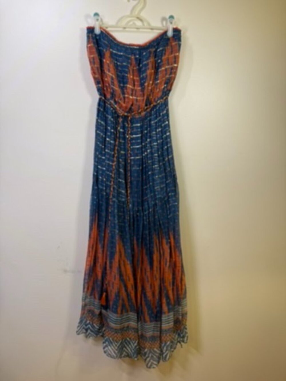 Vero by Nikhil Thampi Blue Orange Metallic Maxi Dress